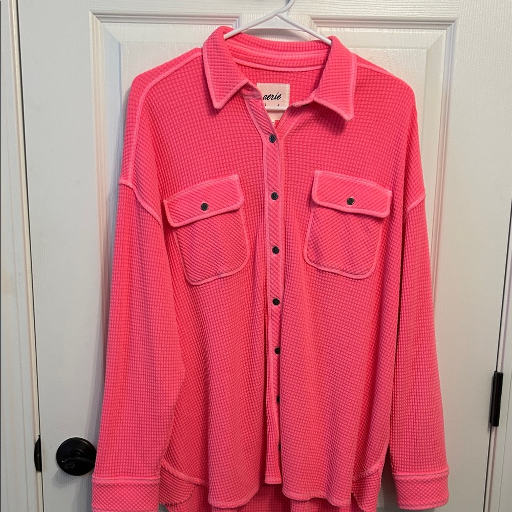 Aerie Lumberjack Waffle Shirt. Size XS. Extremely oversized! Hot pink. Excellent